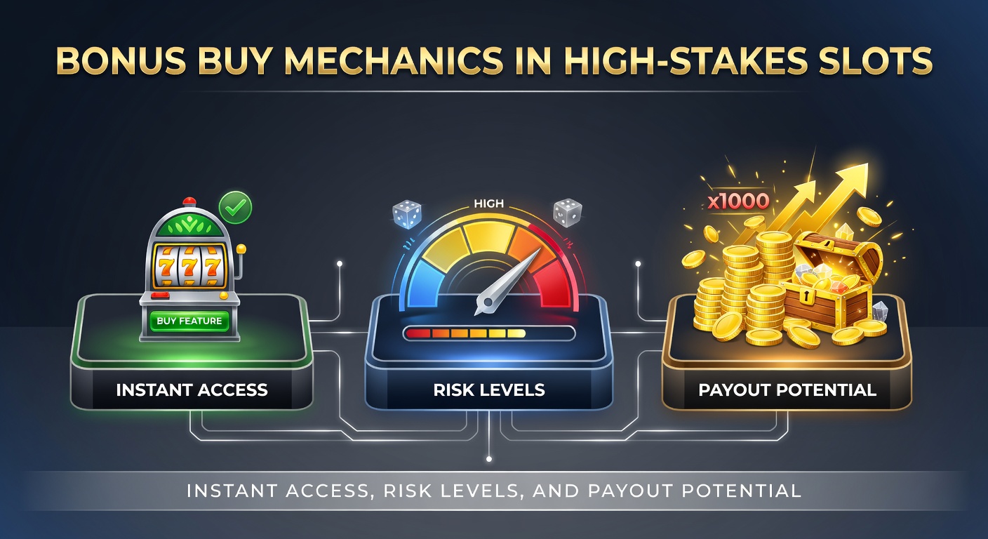 Grafik zeigt einen High-Stakes-Slot mit Bonus-Buy-Button und leuchtenden Symbolen für hohe Einsätze